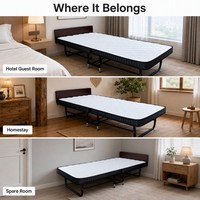 Lit pliant avec matelas, lit d'appoint pliable, cadre en métal thermolaqué, roulettes pivotantes