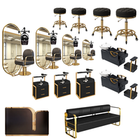 Conjunto de Silla de Barbería Moderna con Cuero Ecológico, Giratoria 360 Grados y Altura Ajustable, Muebles para Barbería
