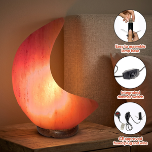 Lámpara de sal rosa del Himalaya de alta calidad con forma de luna, decoración para el hogar y la oficina, cristal de sal rosa natural. - Product Image 1