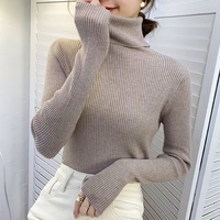 Tops de punto de otoño para mujer de alta calidad, camisa de cuello alto delgada de manga larga, imprimación elástica, suéteres casuales sólidos