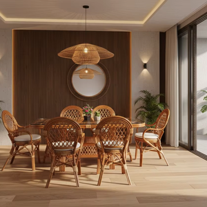 Ensemble de salle à manger JAVA, ensemble de salle à manger confortable en rotin/osier, design traditionnel, table longue faite à la main pour les hôtels indonésiens, meubles de maison - Product Image 1