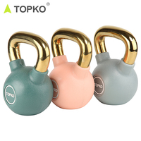 Kettlebell de compétition personnalisé TOPKO avec logo, en fonte, revêtement thermolaqué, poignée dorée, poids libre pour fitness et musculation