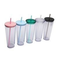Gobelet en plastique transparent à double paroi avec logo personnalisé et couvercle pour paille, idéal pour les événements festifs
