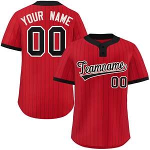 Maßgeschneidertes rot-schwarz gestreiftes, modisches, authentisches Softball-Trikot mit zwei Knöpfen - Product Image 1