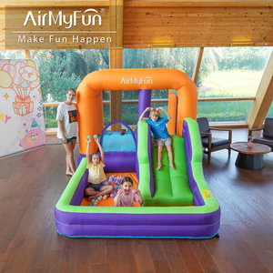 Château gonflable écologique AirMyFun pour enfants avec toboggan, tissu Oxford, capacité 3 personnes, utilisation intérieure/extérieure - Product Image 1