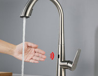 Robinet de cuisine intelligent monocommande extractible chaud-froid avec capteur, en acier inoxydable 304, cartouche céramique, rétractable, à poser sur comptoir