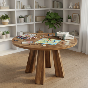 Table Ronde en Bois pour la Maison, l'Hôtel, le <span class=keywords><strong>Restaurant</strong></span>, Table <span class=keywords><strong>de</strong></span> <span class=keywords><strong>Cuisine</strong></span> Commerciale Rétro avec Base Robuste pour 4-6 Personnes, Table à Dîner Circulaire - Product Image 1