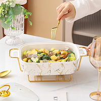 Peralatan Masak Keramik Harga Pabrik Panci Hot Pot Penghangat Makanan Prasmanan Set Prasmanan Mewah Casserole Emas Penghangat Makanan Hotpot