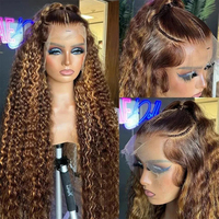 Perruque Frontale 360 HD P4/27 Deep Wave Highlight Invisi-Strap, Cheveux Humains Bouclés Profonds Roux Pré-Plucked