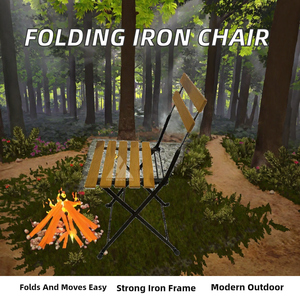 Portable <b>Folding</b> Black Metal Garden <b>Table</b> <b>and</b> <b>Chair</b> Set-Modern Design Outdoor Use School & Warehouse - Product Image 2