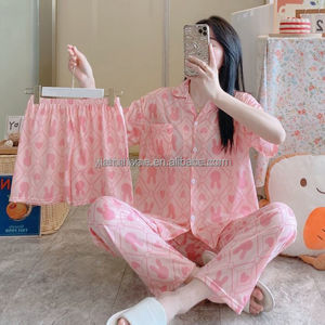 Set <span class=keywords><strong>Pigiama</strong></span> Autunnale 2025 per <span class=keywords><strong>Donna</strong></span>, Abbigliamento da Notte in Cotone Stampato, Vestaglia e Completo da Casa Firmato - Product Image 3