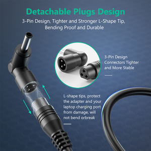 Adaptateur secteur 65W 19,5V 3,33A 4,5*3,0mm pour ordinateur portable, chargeur secteur compatible HP ENVY 17-J010US, connecteur bleu - Product Image 5