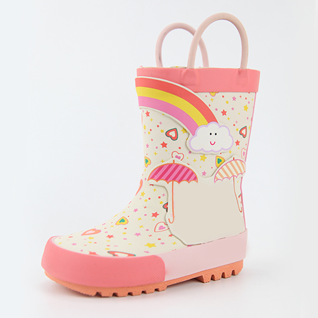 Easy-On Handles in Fun Patterns Natural Rubber Rain Boots for Toddlers and Kids