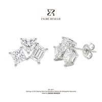 Boucles d'oreilles clous géométriques en Moissanite VVS, plaqué rhodium, en argent sterling 925, bijoux raffinés pour femme