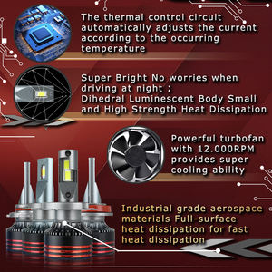 Phare LED pour voiture M8 Pro H1/H3/H4/H7/H11/9004-9007/880-881, ajustement universel, 12V 120W 10000 Lumens, température de couleur 6000K-6500K - Product Image 4