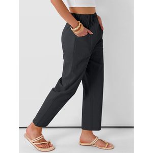 FOXA Pantalon Capri pour femme, taille haute, élastique, longueur cheville, respirant, avec poches, tenue décontractée pour la plage et le travail - Product Image 3