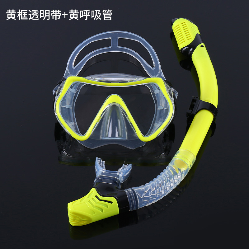 Tubo de respiración transparente con marco amarillo.