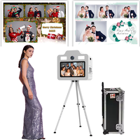 Tripod LCD 21,5 Inci 1080P untuk Photo Booth, Tripod yang Dapat Disesuaikan Ketinggiannya dan Dua Lampu Isi Ulang dengan Kecerahan yang Dapat Disesuaikan, Photobooth Layar Sentuh