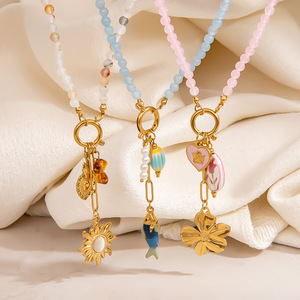 Collier en acier inoxydable avec pendentif fleur pour femme, chaîne de clavicule tendance pour l'été, bijoux de fête - Product Image 2