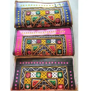 Artesanal Banjara Tradicionais Bordados Mulheres Clutch Bag para As Mulheres Da Moda e Acessórios Índia 25 Couro GENUÍNO Boêmio GF
