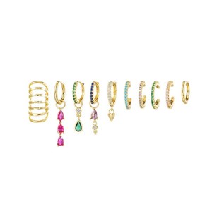 Pendientes chapados en oro Zircon18K de colores a la moda con textura colgante de gota de agua y Clip para el hueso del oído <span class=keywords><strong>sin</strong></span> orificio para la oreja Juego de 10 piezas - Product Image 6