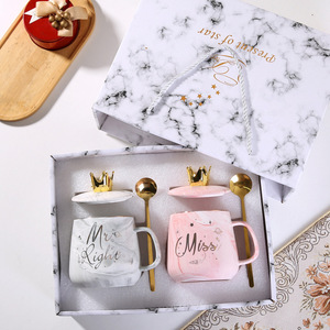 Juego de Tazas de Cerámica Personalizadas con LOGO, Acabado Mármol, para Regalos de Bienvenida, Tazas de Café en Caja, Modelo Mr. & Mrs. - Product Image 6