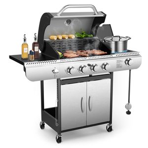 Parrilla de <span class=keywords><strong>barbacoa</strong></span> de <span class=keywords><strong>gas</strong></span> de 4 quemadores con quemador lateral, rejillas de hierro fundido esmaltadas de porcelana, bandeja para hornear para cocinar al aire libre y barbacoas de patio - Product Image 1