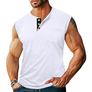 2025 Chaleco de hombro ancho sin mangas informal <span class=keywords><strong>para</strong></span> hombres europeos americanos Henley Button Fitness Sports Top transfronterizo <span class=keywords><strong>para</strong></span> <span class=keywords><strong>Amazon</strong></span> - Product Image 6