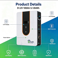 Módulo de Batería LiFePO4 POWER WALL 51.2V 100Ah 5.12kWh |   Sistema de Almacenamiento de Energía Doméstico Montado en Pared con BMS Inteligente