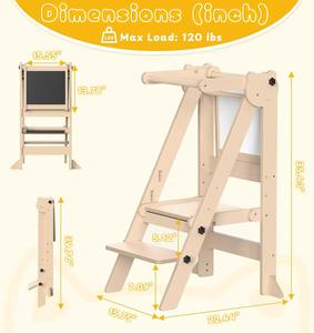 Taburete de cocina plegable para niños pequeños, torre de aprendizaje, 3 alturas ajustables, extraíble, <span class=keywords><strong>Blanco</strong></span>/pizarra, madera Natural, diseño moderno - Product Image 4