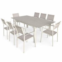 Ensemble de table à manger extérieure en aluminium extensible pour 8 personnes, mobilier de patio moderne, plateau extensible en forme de papillon (161-248cm) Villa avec cour