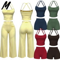 Ensemble deux pièces Milady tendance pour femme avec bretelles croisées au dos, coussinets de soutien-gorge intégrés, short taille haute, décontracté, fitness, sport