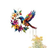 Décoration murale en métal colorée Art Déco Colibri découpée au laser, oiseaux et fleurs, pour intérieur, extérieur, jardin, clôture, patio, maison