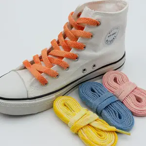 REWIN Fashion Premium Fabric Flat Gradual Change Color Sneaker Shoelaces Vintage Faded Tie Dye Shoe Laces