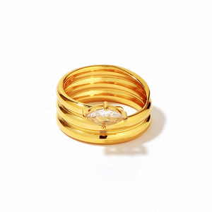 Stainless Steel <b>Ring</b> 18K Gold Plated <b>Titanium</b> Steel With Diamond Prong Setting Geometric Shape Unisex Jewelry Gift - Product Image 5