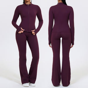 طقم رياضي مخصص من قطعتين: سترة مرنة بسحاب وبنطلون يوجا واسع الساق، ملابس يوجا مطبوعة قابلة للتنفس - Product Image 6