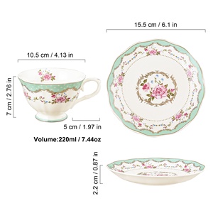 Europe Design 220ml Céramique Floral Vert Tasse À Thé Soucoupe Ensemble Porcelaine <span class=keywords><strong>1</strong></span> Tasse À Café avec Assiette Premium Thé Tasses Et Soucoupes - Product Image 2