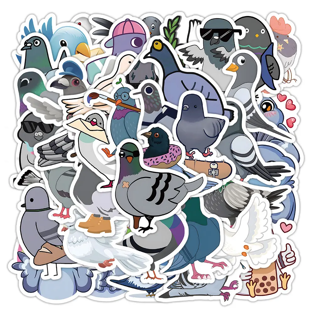 50Pcs Cartoon Dove Funny Animal Graffiti Stickers per Kid Book Laptop Decor Vinyl Pigeon Sticker