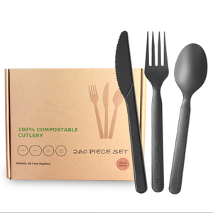 Phân hủy sinh học EcoFriendly muỗng nĩa dao Bộ đồ ăn Bộ đồ ăn <span class=keywords><strong>Flatware</strong></span> Set 72 cái bột bắp dùng một lần thiết lập dao kéo - Product Image 1