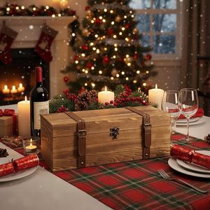 MyGift Scatola Regalo in Legno per Vino e Whisky con Chiusura a Scatto, Cinghie in Pelle, Design Vintage <span class=keywords><strong>Rustico</strong></span> Marrone, Portatile con Incisione, 14x5x5 Pollici - Product Image 3