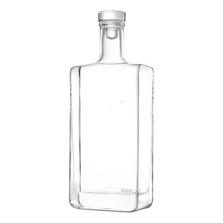 glass bottle 750ml Factory square 500 ml glass bottle embossed gin vodka rum liquor bottle