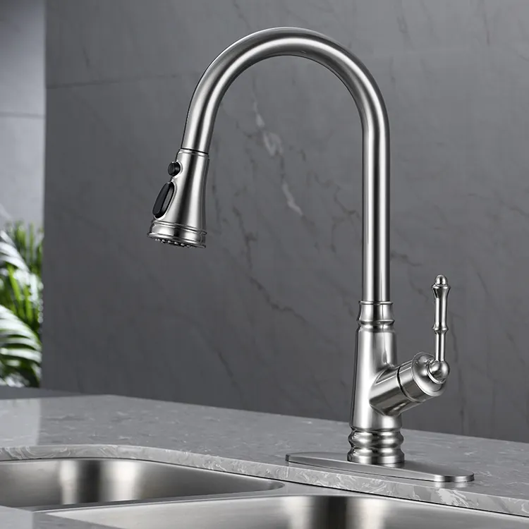 Modern 360 Pull Out Swivel Stainless Steel Tube Water Tap Pull Out Kitchen Mixer Faucets