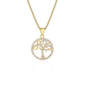Popular joyería de las mujeres de moda CZ 18k chapado en oro de acero inoxidable colgante Árbol de la vida collar - Product Image 1