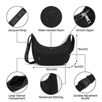 Sac à bandoulière personnalisé vintage en nylon recyclé, forme croissant/lune, style hobo, avec sangle réglable, pour femme
