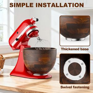 <span class=keywords><strong>Bol</strong></span> mélangeur en bois naturel pour batteur sur socle de 5 Qt - Compatible avec les batteurs sur socle inclinables <span class=keywords><strong>KitchenAid</strong></span>, base de verrouillage en acier inoxydable, bois d'acacia de qualité supérieure - Product Image 2
