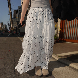 Falda Larga de Estilo Coreano Retro con Estampado de Lunares para Mujer, con Volantes, Diseño Plisado, Elegante y Dulce Falda de Verano - Product Image 5