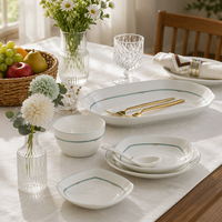 Service de table en porcelaine fine HIHUI de haute qualité, motif paysager blanc, pour mariage, compatible lave-vaisselle, en céramique