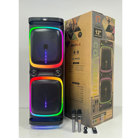 Système de karaoké 150W avec 2 haut-parleurs de basses de 12 pouces + tweeter, lumière RGB Bluetooth, microphone XLR/RCA/USB, enceinte audio portable en plastique