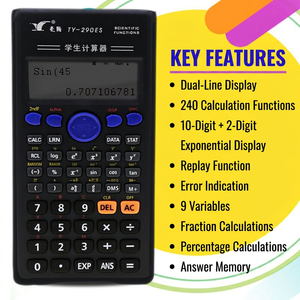 Calculatrice scientifique noire de style professionnel pour les élèves du collège, indispensable pour les examens, logo personnalisable, 24 ans d'expérience - Product Image 1