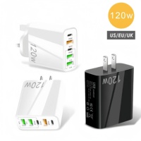 Adaptor Daya Pengisian Cepat 120W QC3.0 PD3.1 dengan 3PD+2USB Multi-Port untuk Laptop, Ponsel, dan Perangkat Android 15, dengan Colokan US/EU/UK
